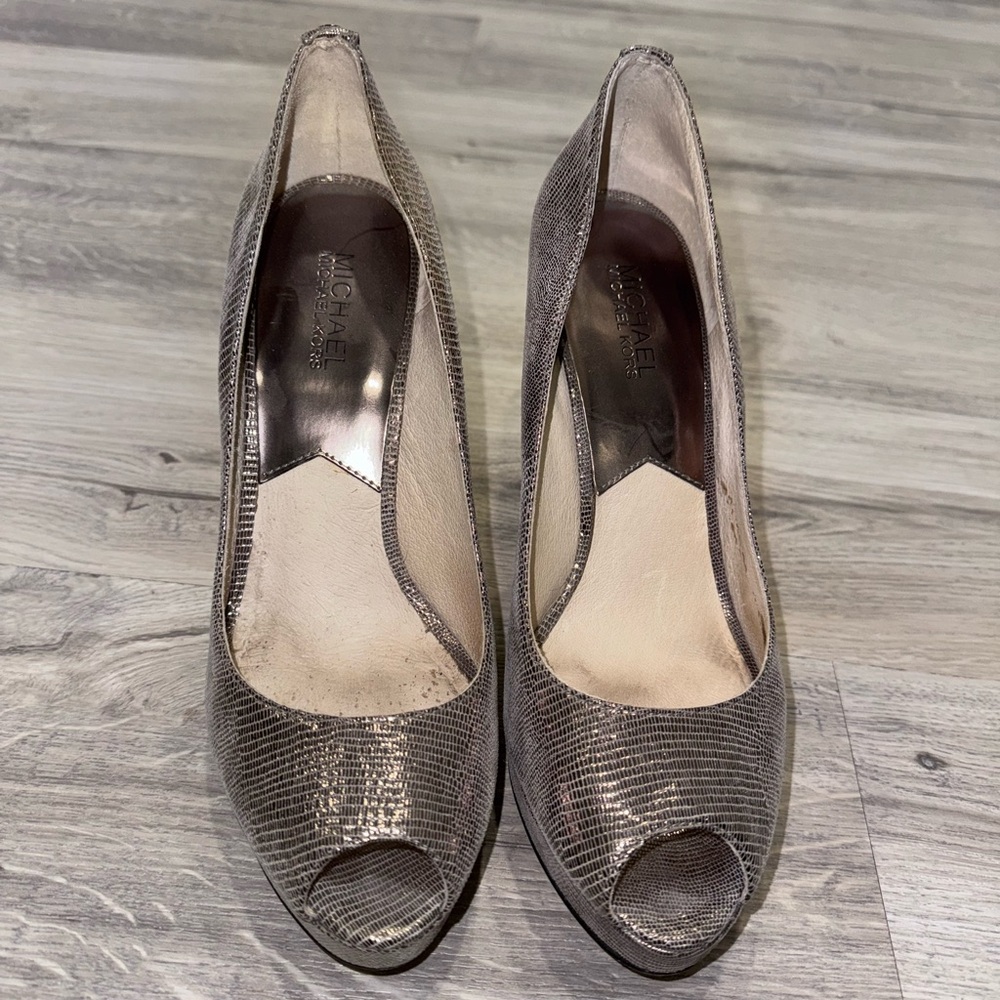 Michael Kors Metallic Peep Toe Heels